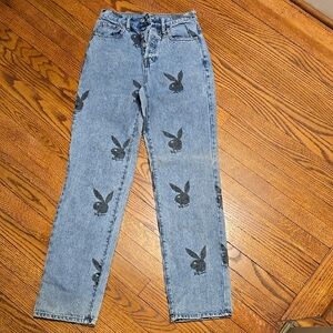 Playboy PacSun Jeans Black Bunny Logos Y2K 90s Size 24